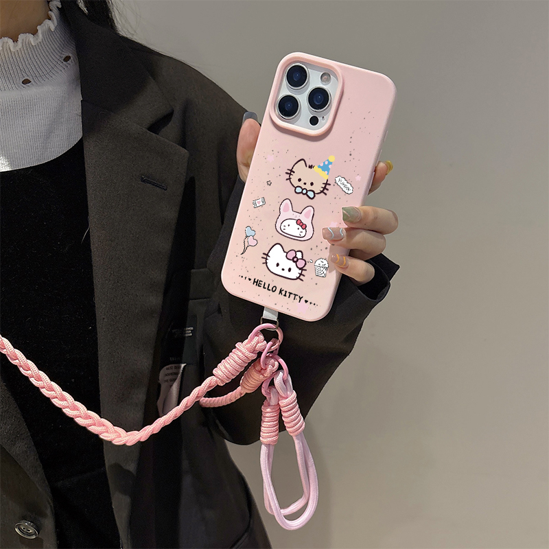 适用华为手机壳甜美凯蒂猫斜挎绳