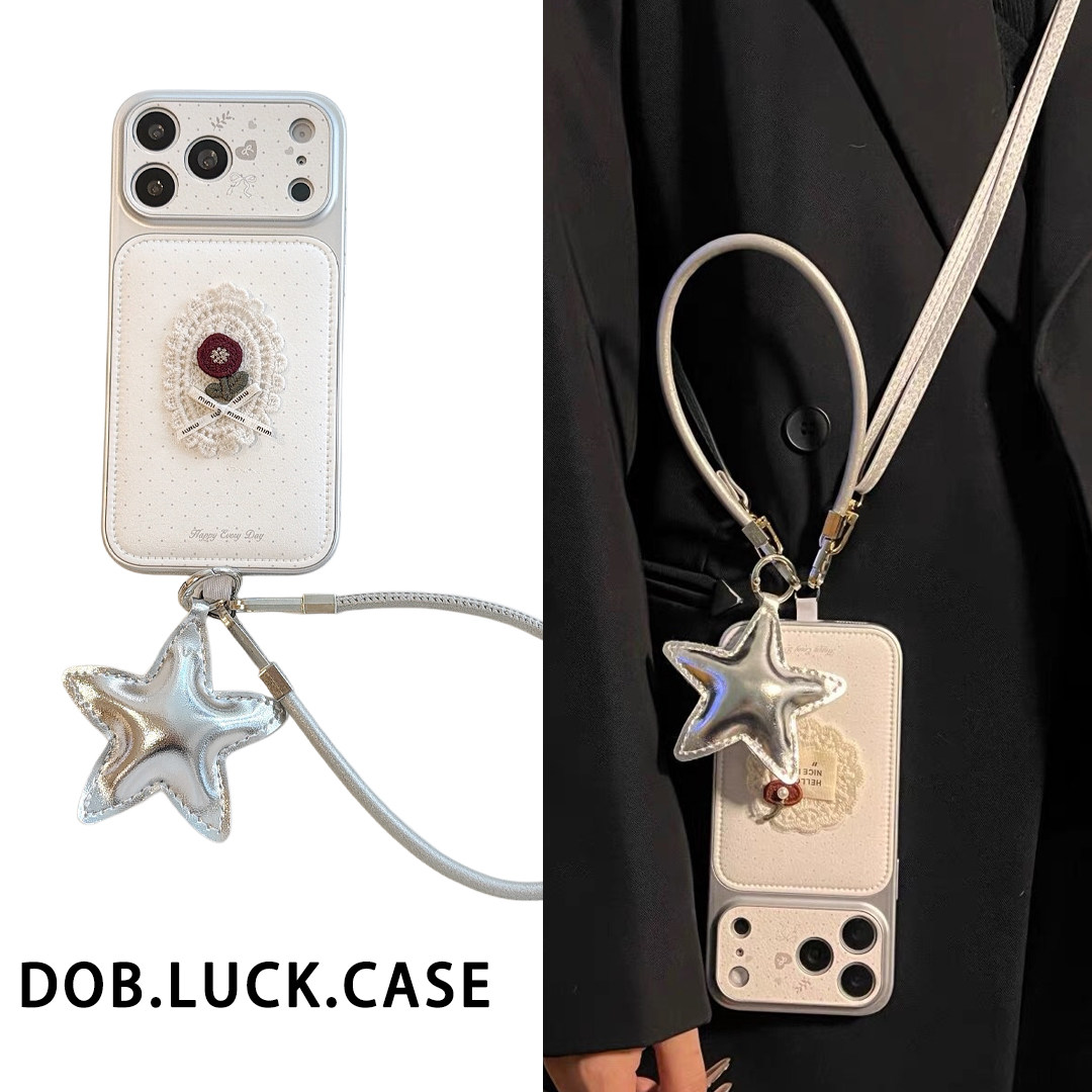 韩系ins温柔少女心波点蕾丝花朵适用苹果17ProMax手机壳i