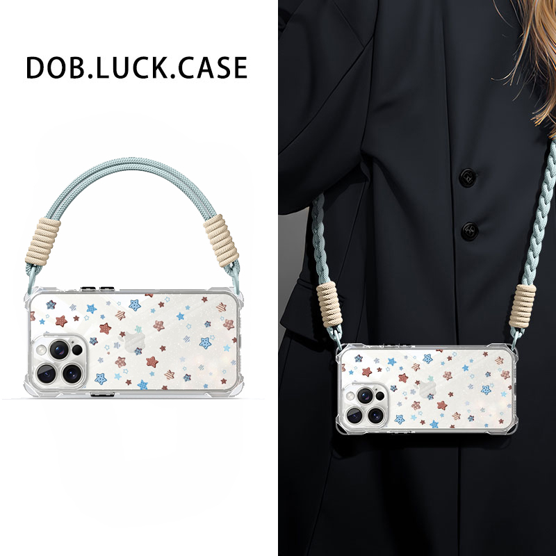 适用苹果手机壳满屏星星斜挎挂绳