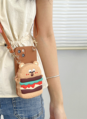 汉堡熊零钱包适用vivo iqooneo8手机壳X90x80x70pro背带y76sy52s斜挎挂绳z7软s16小众y78女y70s卡通可爱硅胶