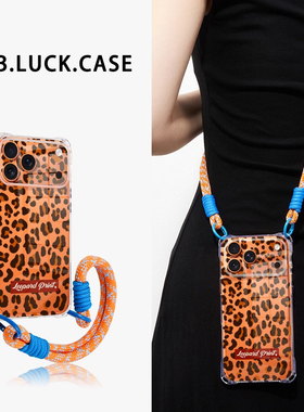 橙色豹纹适用华为Pura80手机壳90荣耀400全包P70斜挎挂绳mate60pro软胶nova12/13畅享x50i防摔透明女高级感