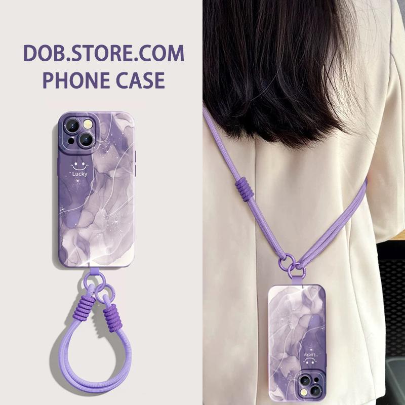 苹果硅胶软壳渐变水纹紫斜挎挂绳