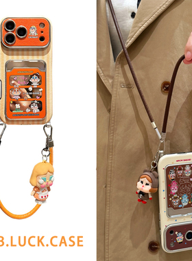 可爱哭娃适用苹果16手机壳新款17pro女iphone15promax斜挎可背带挂绳14pro软壳插卡包小众13超好看挂件皮纹