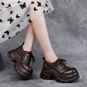 真皮复古百搭休闲单鞋 原创厚底小个子乐福鞋 女大圆头英伦风小皮鞋