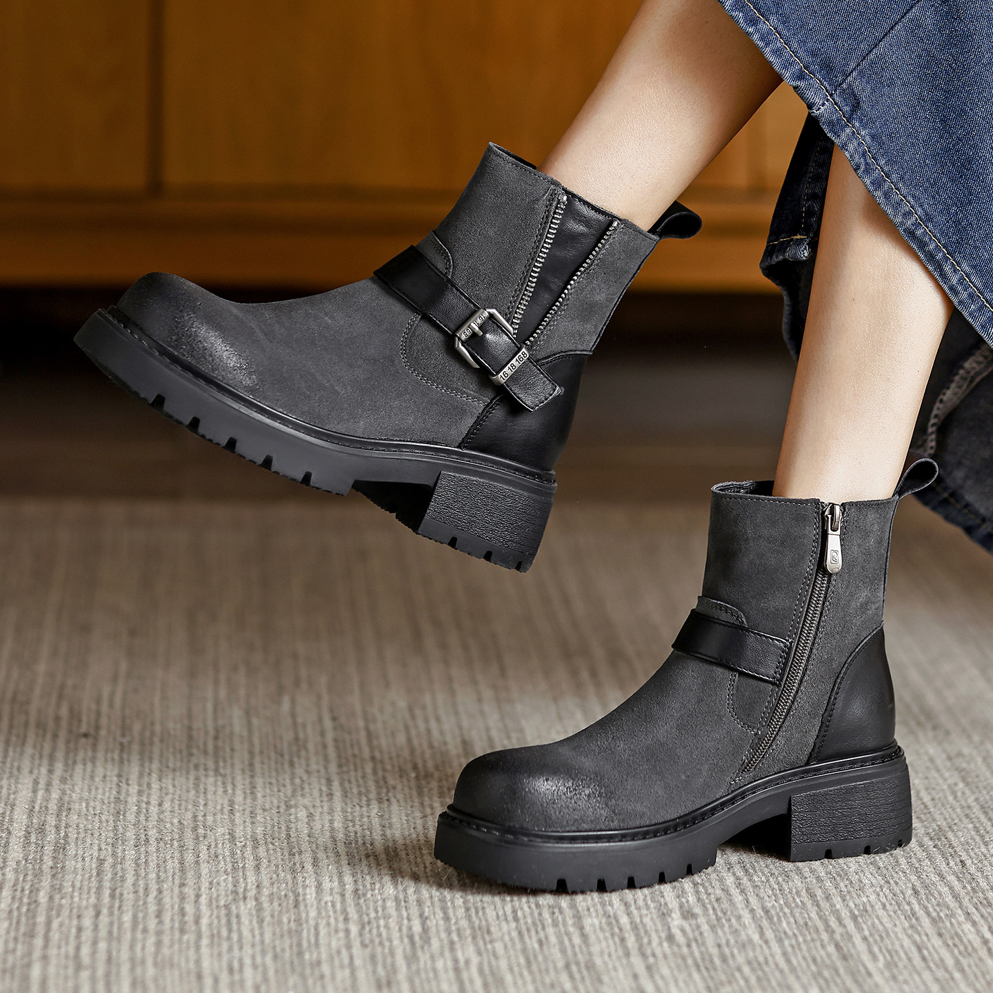 北辰南履原创高级感皮带扣骑士靴