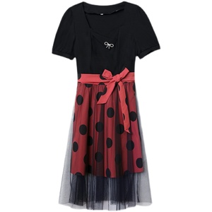 RM7355#夏装新款韩版大码胖mm显瘦法式减龄蕾丝拼接连衣裙