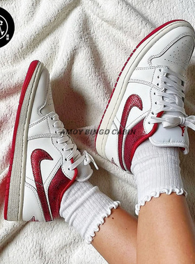 Nike耐克Air Jordan 1 Low女子白红复古运动休闲篮球鞋HJ9338-106