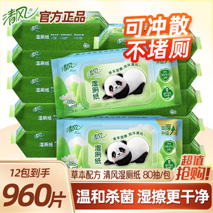 80片家用卫生湿巾私处湿纸巾女性擦屁股草本湿纸 清风湿厕纸家庭装
