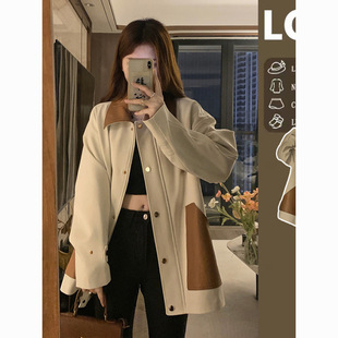 复古夹克小个子欧货撞色上衣 美拉德麂皮绒外套女今年流行漂亮美式