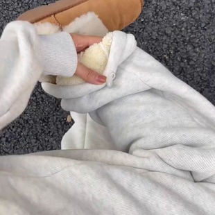 羊羔绒运动裤女冬季保暖棉裤加厚加绒裤子阔腿裤高腰显瘦休闲卫裤