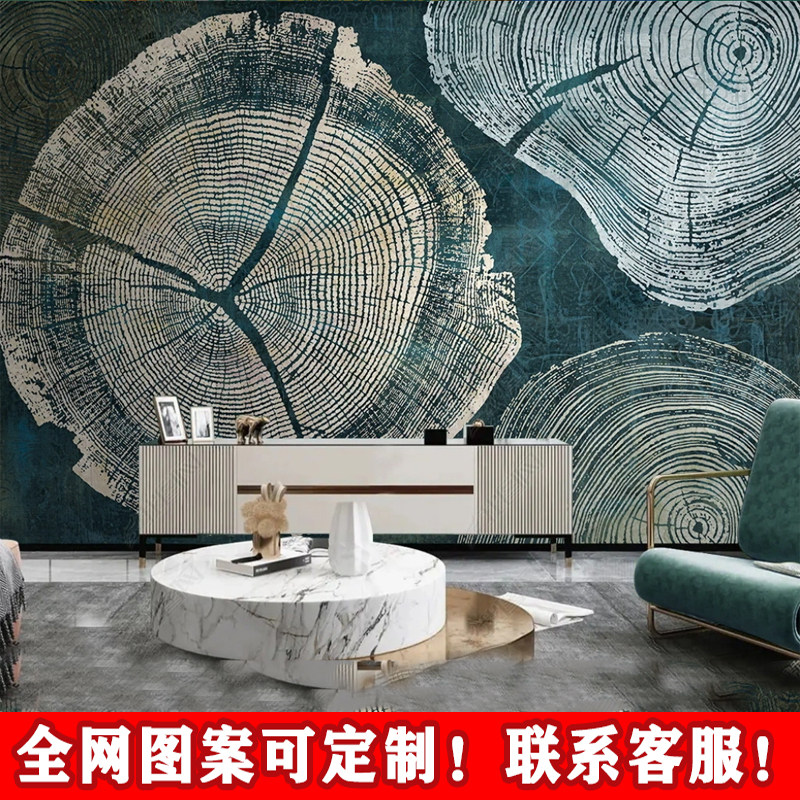 北欧木轮年轮背景墙布现代简约抽象线条电视壁画轻奢客厅卧室壁纸