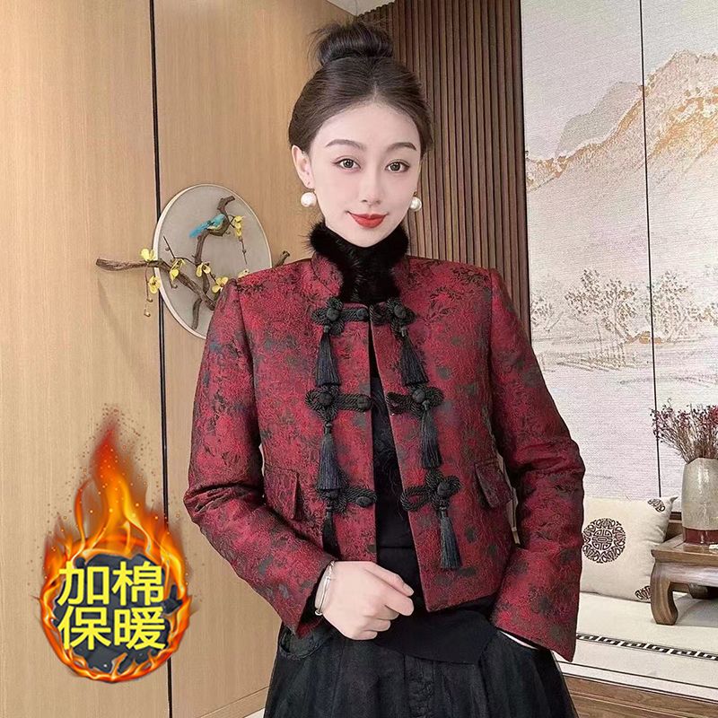 时尚国风提花复古盘扣新中式短外套女2025年春季新款妈妈过年上衣