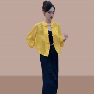女士新中式国风防晒外套气质薄款提花盘扣短上衣衬衫2026夏季新款
