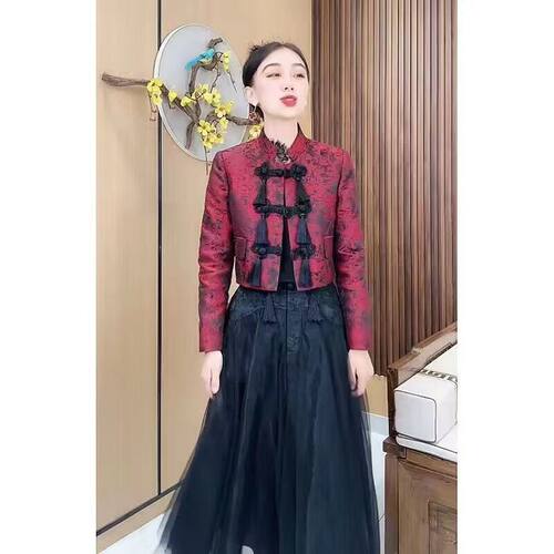 欧货中国风气质流苏盘扣女2025秋冬新款网纱半身裙外套两件套潮