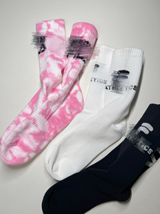 F家 赛络纺精梳棉毛巾底粉色扎染袜黑白压缩袜 舒适又好看