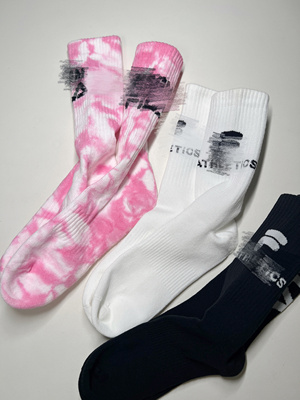 F家 舒适又好看！赛络纺精梳棉毛巾底粉色扎染袜黑白压缩袜