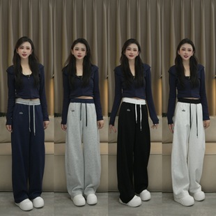 高克重 休闲弯刀阔腿裤 高品质版 秋冬加绒刺绣小标棉美式 女 本