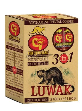 越南LUWAK猫屎咖啡C7 Coffee三合一速溶咖啡浓郁提神306克代购