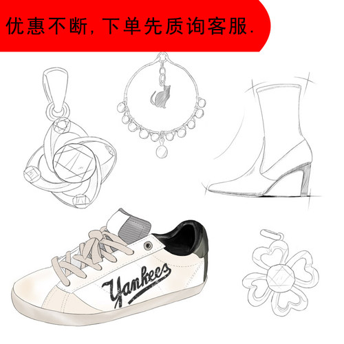 ps代画设计首饰配珠宝服装鞋子包包线描上色板手绘效果图