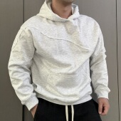 卫衣长袖 小众设计不规则高街宽松帽衫 重磅连帽卫衣男春秋季 美式