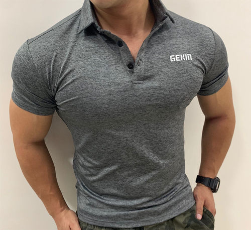 肌肉速干运动健身教练工服紧身潮流男士T恤修身短袖丝光棉POLO衫