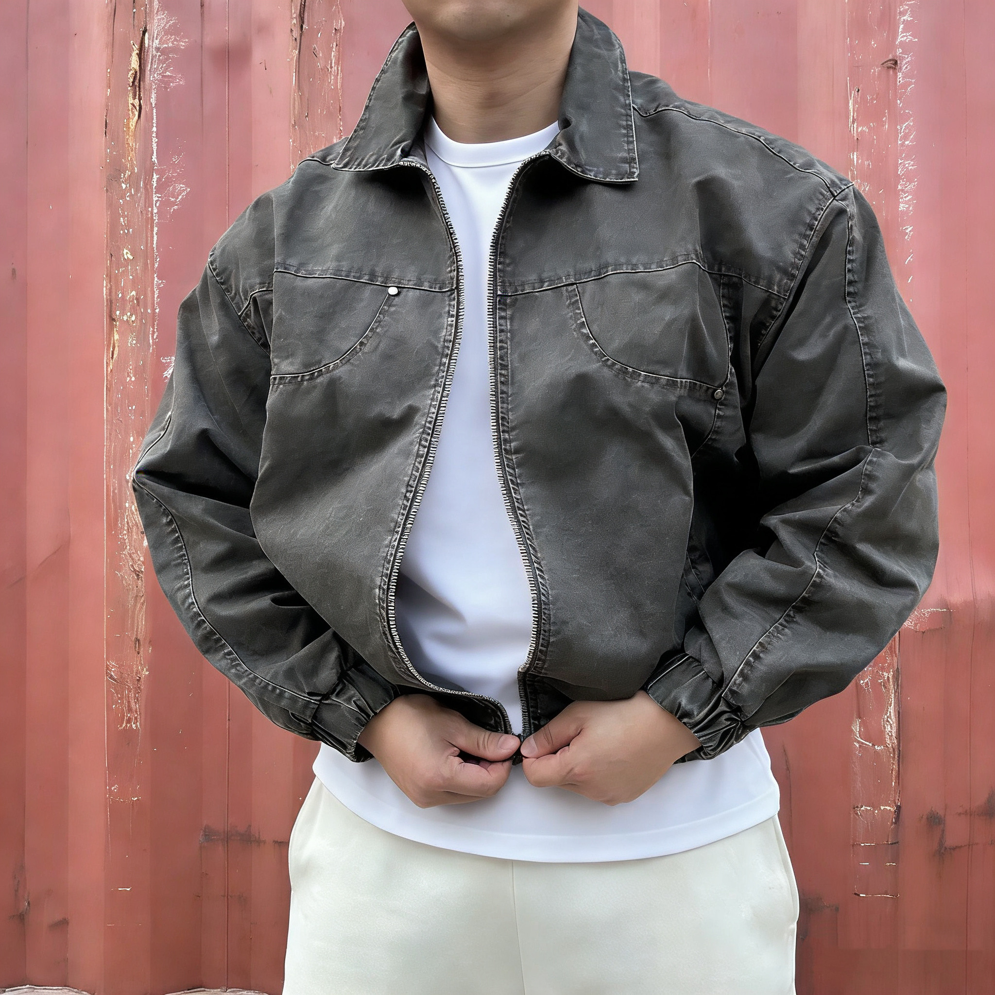 秋冬新款潮牌棉服日系休闲棒球领短款水洗飞行夹克工装外套男