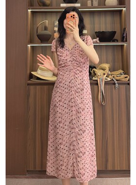 小个子/常规【沁粉佳人】2026出片漂亮衣服波点连衣裙V领A字裙