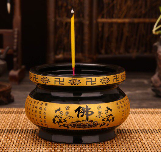 黑色佛字心经炉插香炉供佛堂摆件寺庙寺院大号上香炉陶瓷