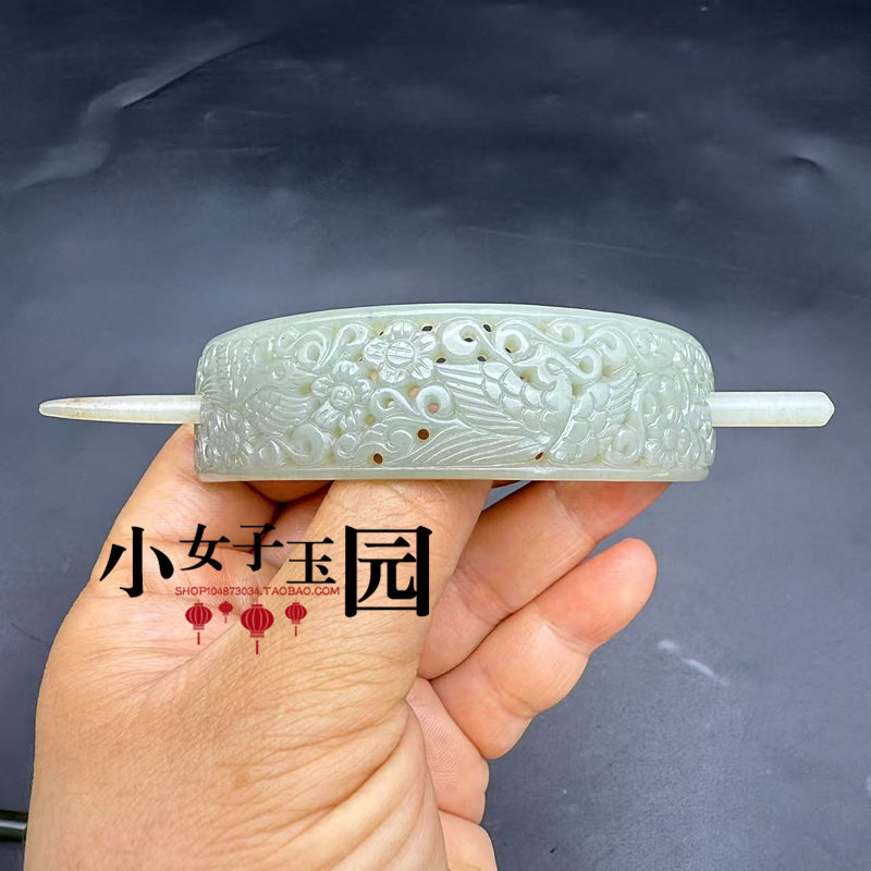 和田玉喜鹊梅花发冠头饰青白玉喜上眉梢玉冠古风汉服发饰影视拍摄