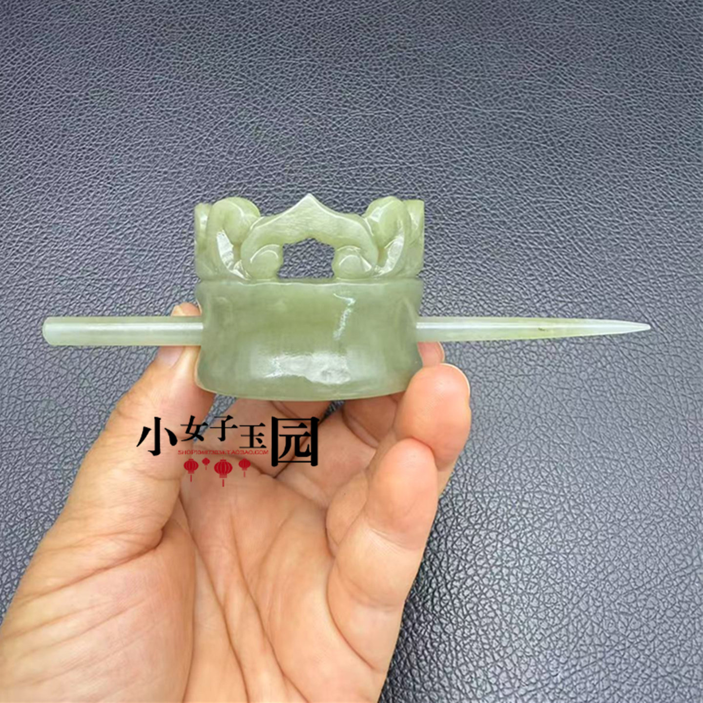 和田玉如意莲花玉冠仿古圆形发冠帽冠中式国风发饰汉服影视玉头饰