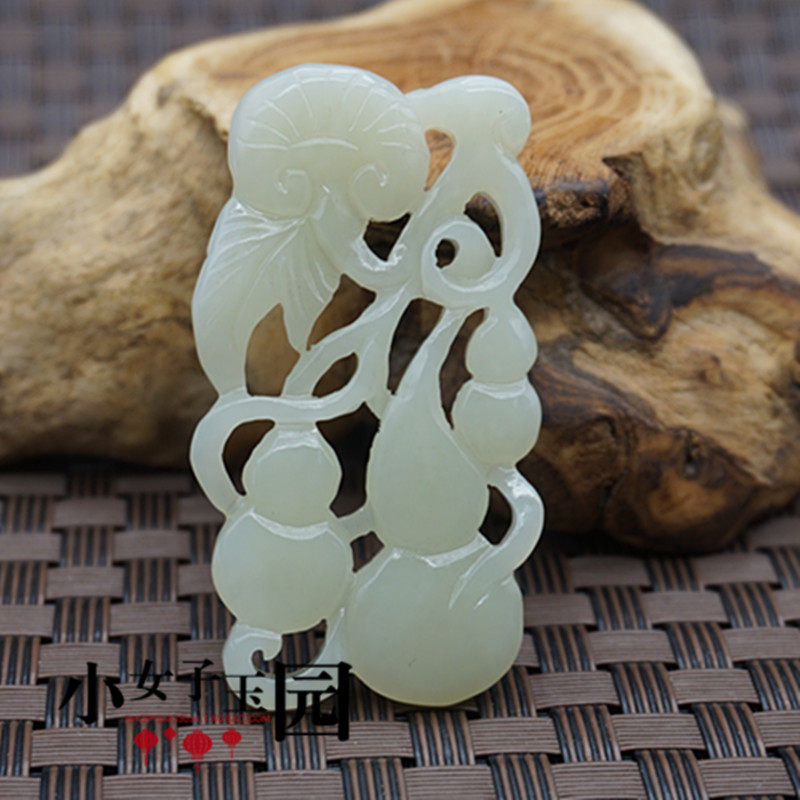 仿古拉丝镂空雕刻葫芦如意吊坠挂件颈饰和田玉福禄寿福寿如意玉佩