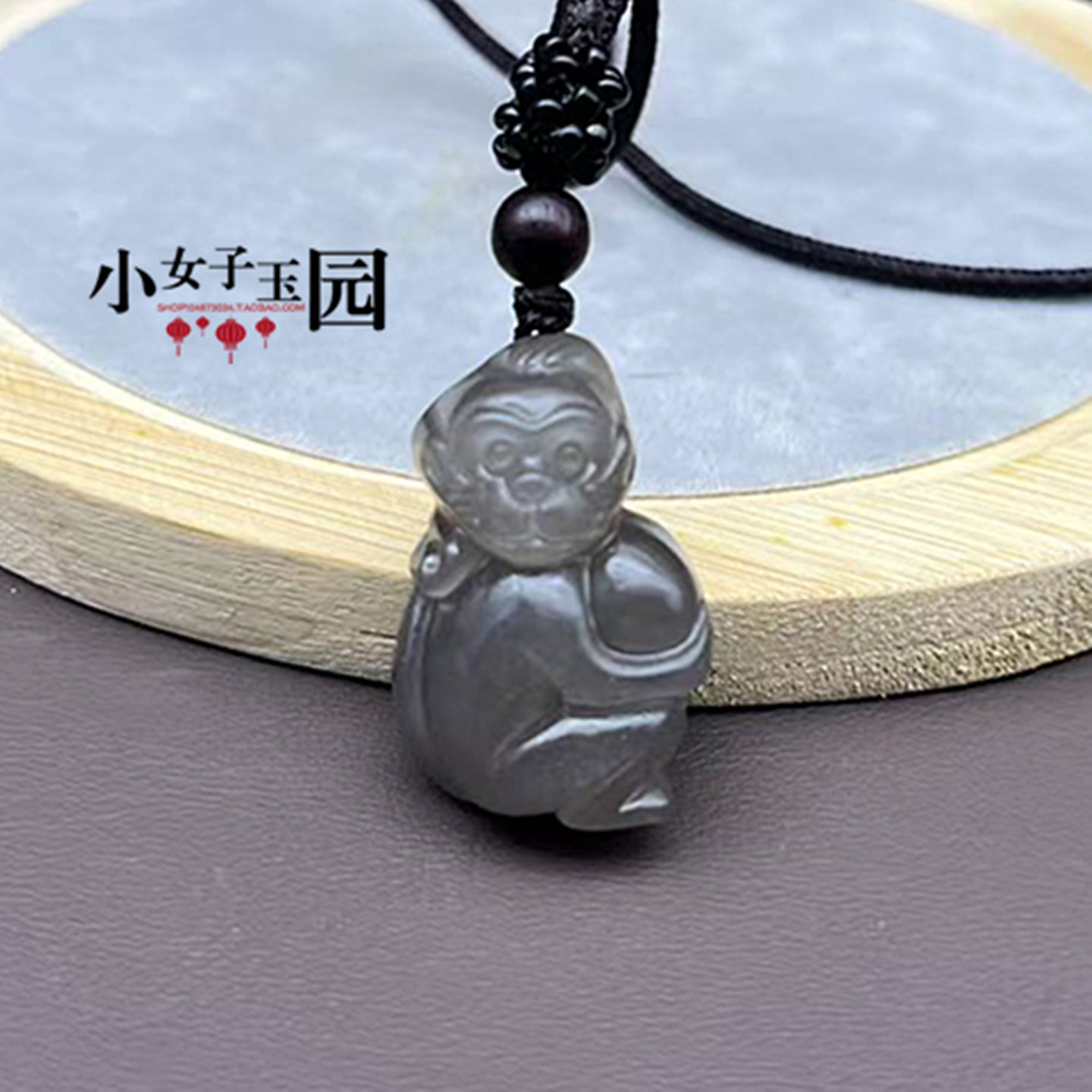 和田玉猴子吊坠挂件烟紫色生肖猴玉佩玉坠玉石雕刻挂链男女款颈饰