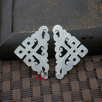 和田玉青白玉三角形镂空耳坠拉丝玉吊坠耳饰配件如意对玉挂件耳环