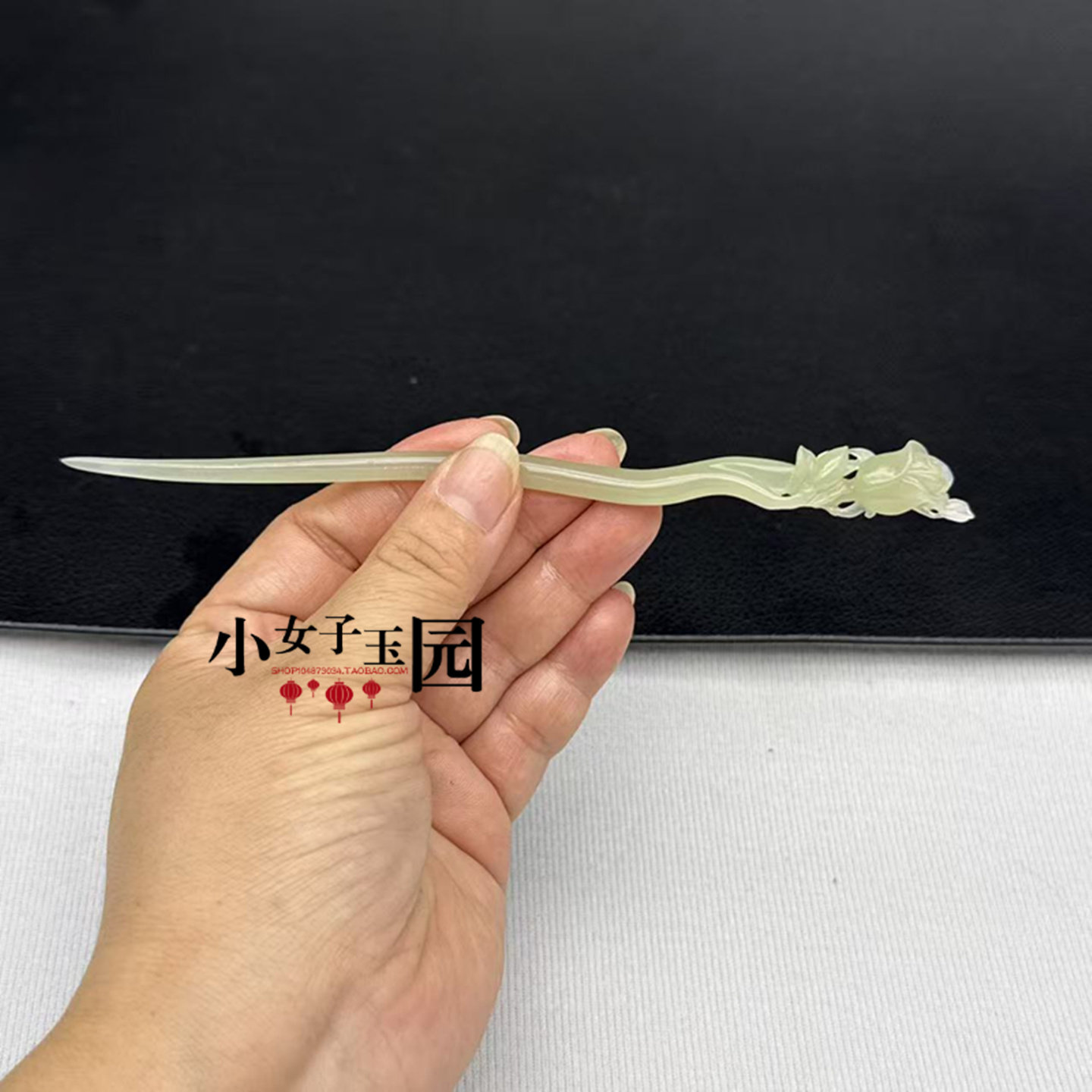 和田玉晴水玫瑰花发簪玉簪国风汉服头饰发钗中式旗袍简约花雕簪子