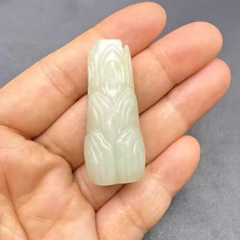 和田玉竹笋玉棕吊坠挂件青白玉通孔节节高玉佩玉坠玉石领管玉挂饰