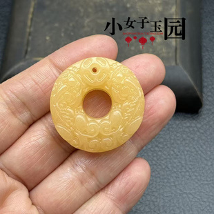 天然玉石貔貅吊坠挂件黄色双貔貅如意玉佩玉坠颈饰项链坠挂饰包挂