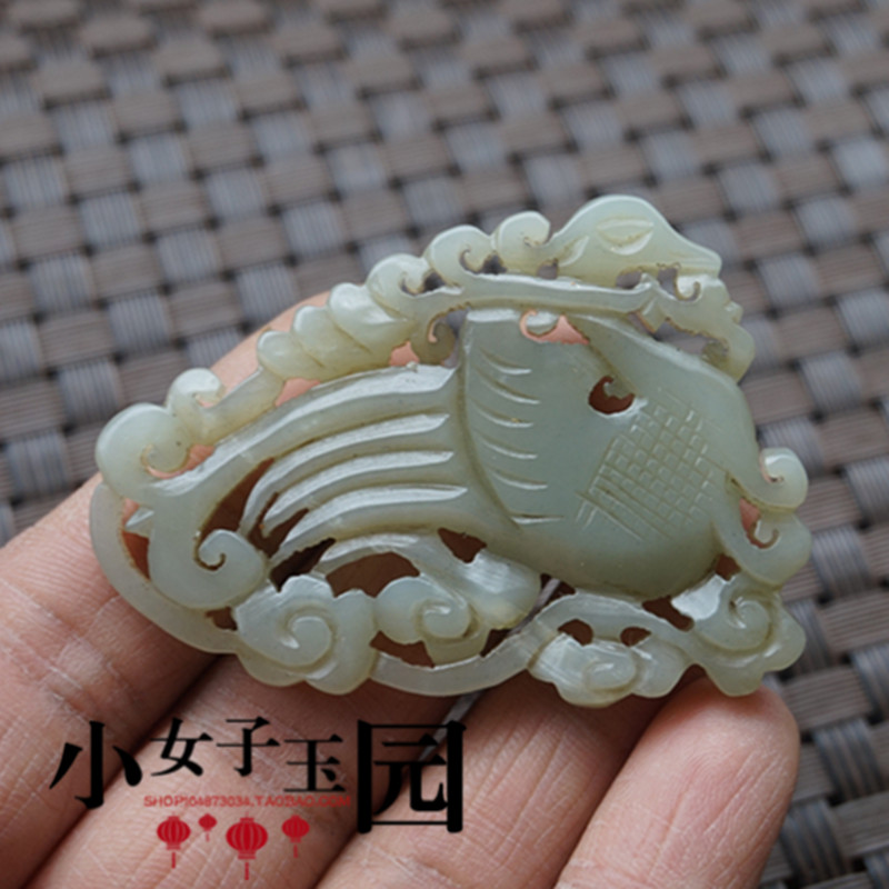 和田玉双面雕刻凤凰玉佩玉坠仿老玉做旧单凤吊坠挂件腰佩
