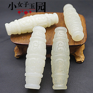 岫玉玉棕玉佩吊坠复古玉琮把玩件古玉赖子挂件棕管古玩杂项玉珠棕