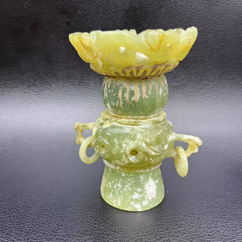 岫玉如意双耳灯摆件短剧影视饰品