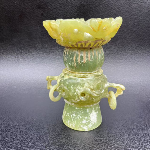 岫玉如意双耳灯摆件短剧影视饰品