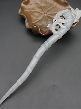 和田玉竹节发簪烟紫色玉簪手工雕刻步步高升簪子古风汉服发饰头饰