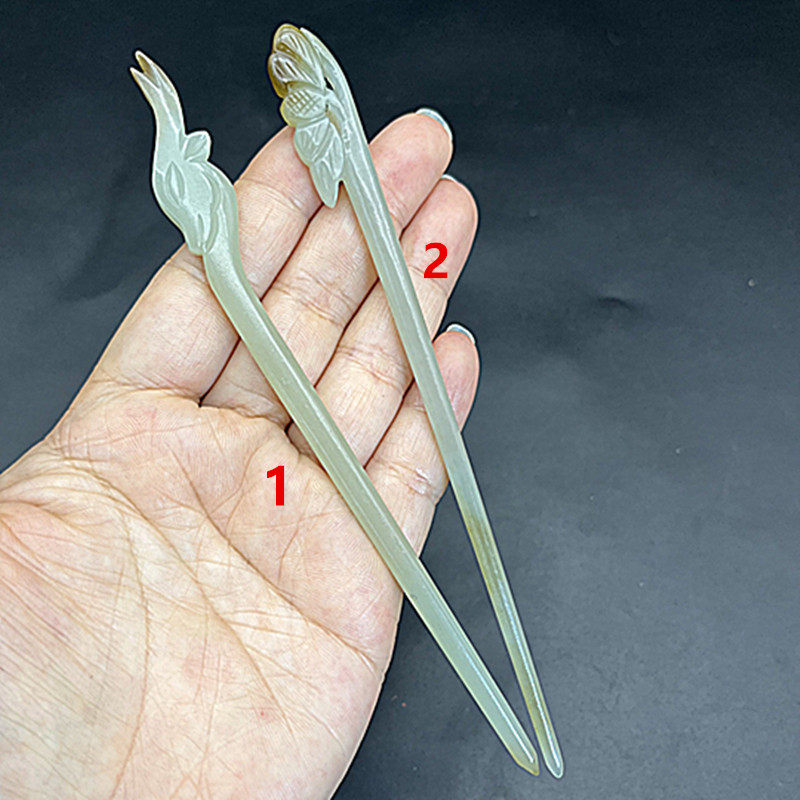 和田玉浅糖色莲花发簪玉簪盘发玉钗古装汉服旗袍压襟头饰荷花簪子