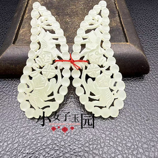 和田玉瑞兽对佩挂件仿古明清福寿如意月牙型玉佩玉坠耳环耳坠配饰