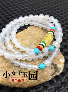 多圈手链白玉髓玛瑙108颗佛珠六字真言转运手串时尚饰品