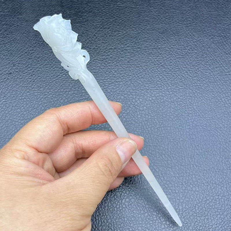 和田玉莲花发簪玉簪青白玉莲蓬玉簪子古风汉服头饰发饰新中式饰品