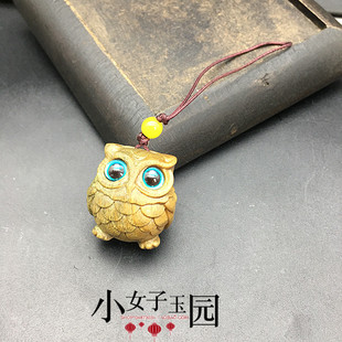 绿檀木立体猫头鹰小吊坠挂件包挂钥匙扣挂坠DIY配饰流苏佩饰配件
