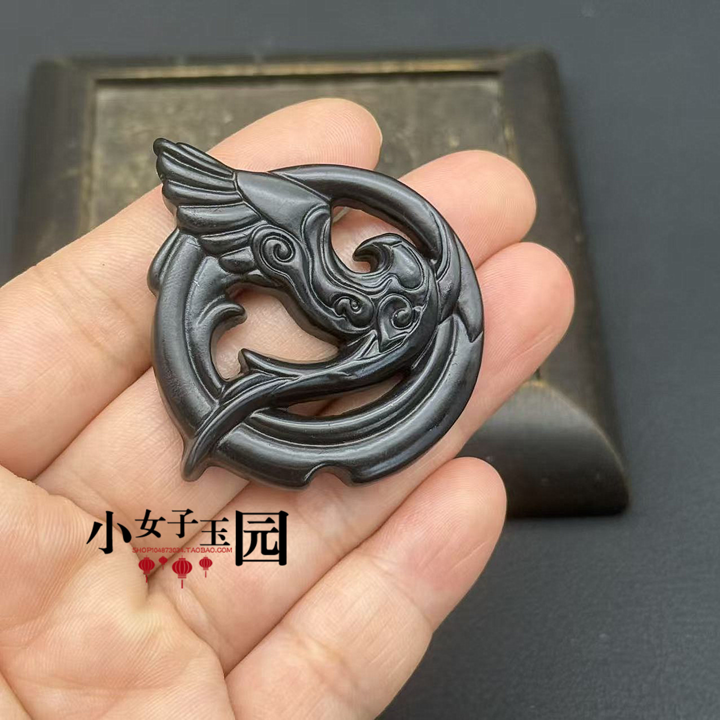 黑绿玉喜鹊吊坠挂件单面镂空雕刻花鸟玉佩玉坠颈饰项链坠挂饰挂坠