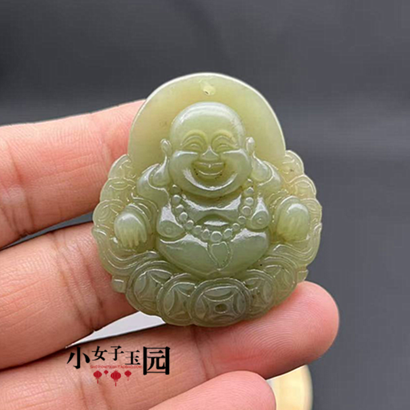 和田玉弥勒佛吊坠挂件青海料 金钱 笑佛玉佩玉坠颈饰项链玉牌挂饰