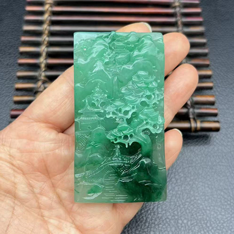 独龙玉山水平安牌吊坠挂件