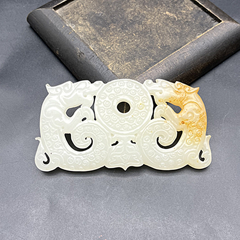 白琉璃仿古双龙平安扣玉璧玉佩仿老玉明清双龙腰佩服装腰带配饰玉